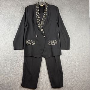 Fashion Gold USA Suit Jacket Size Medium Pants Size Large Black Floral 2 Piece